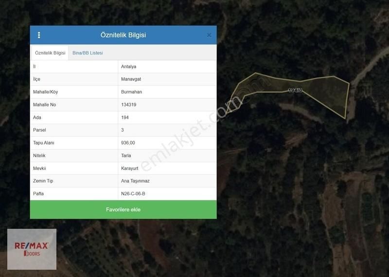 Antalya Manavgat Burmahan Karayurt Mevkinde 936 M2 Satılık Tarla - Görsel 3