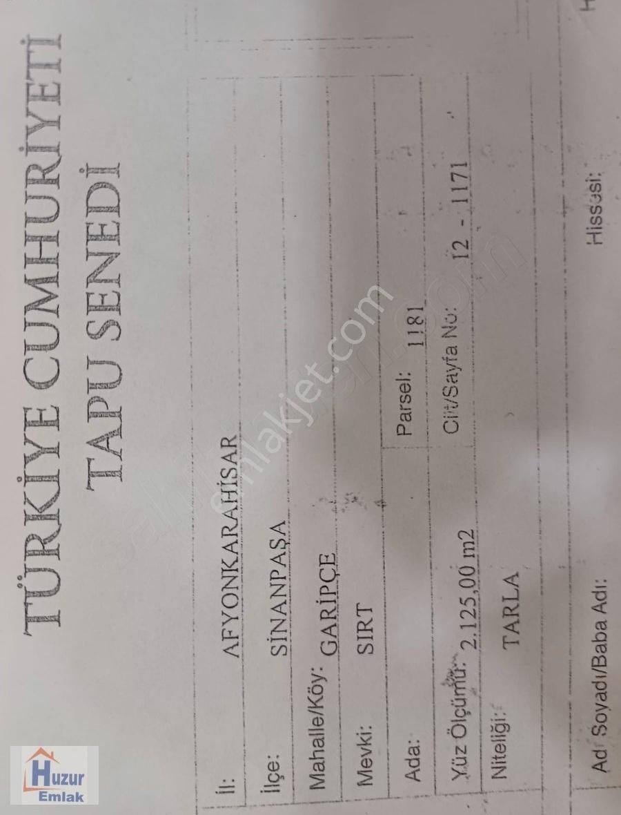 Afyon Merkez Sinanpaşa Garipçe Köyünde Satılık Tarla..! - Görsel 2