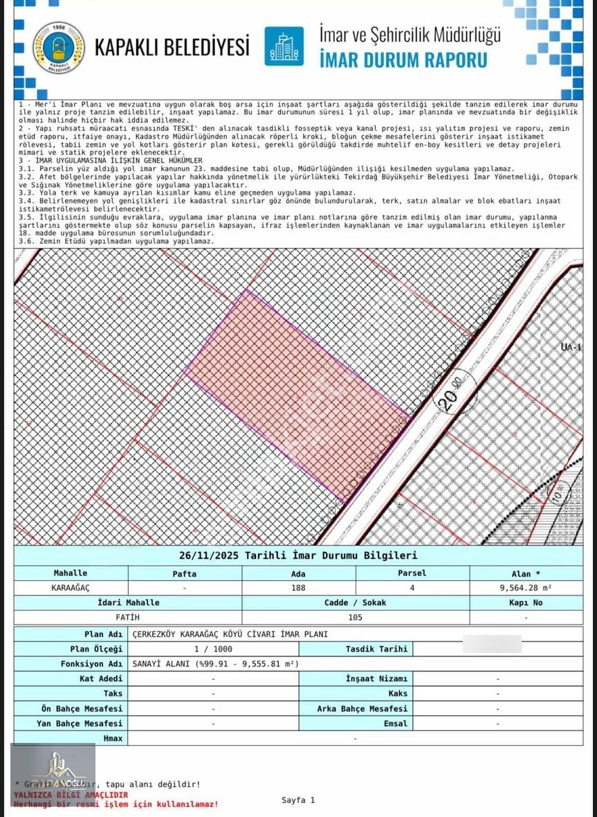 Tekirdağ Kapaklı Karaağaç Osb Bölgesinde Satılık Arsa - Görsel 8