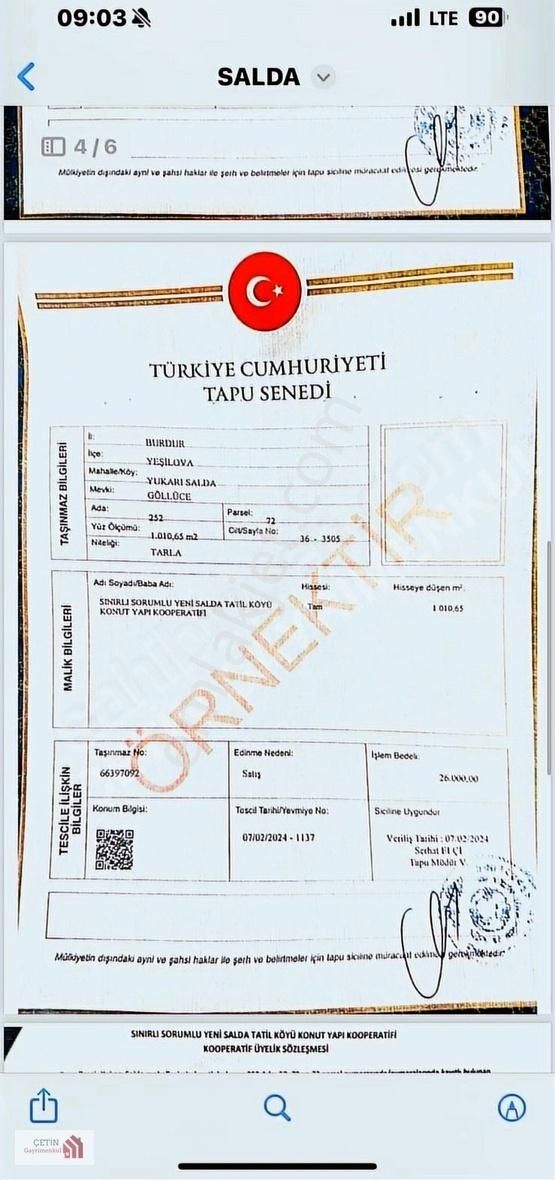 Salda Arsa Kooperatifinde Satılık Arsa Uygun Fiat - Görsel 3