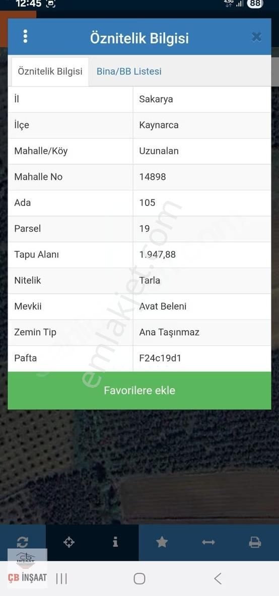 Sakarya Kaynarca Uzunalan'da Tek Tapu 1947m2 Satılık Tarla