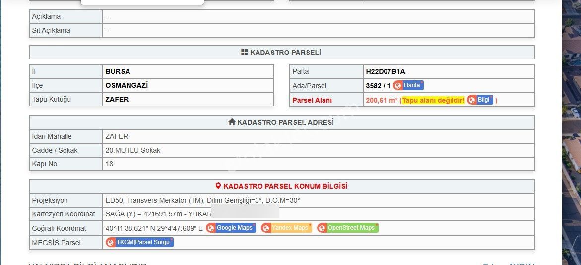 Bursa Osmangazi Zafer Mahallesi Köşebaşı Satılık Arsa