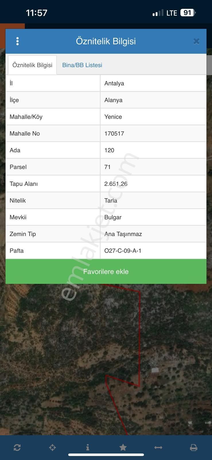Alanya Yenice Mahallesinde Resmi Yolu Açılmış Yan Yana 2 Parsel Satılık Tarla