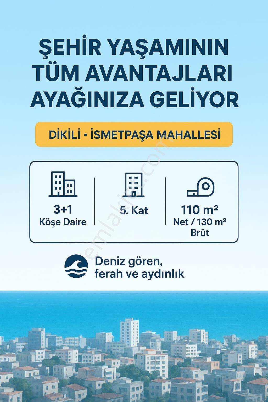 Ümmetoğlu'ndan Dikili Merkez 3+1 Köşe Daire / Deniz Cepheli Satılık Daire - Görsel 2