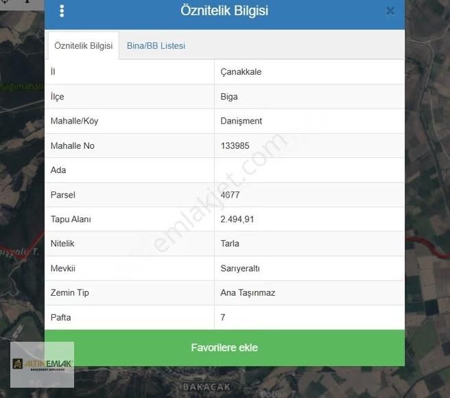 Çanakkale Biga/danışment Köyünde Satılık Tarla