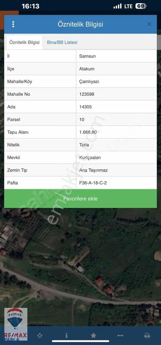 Atakum Çamlıyazıda 1.668 M² Tarla Yatırıma Uygun Fırsat