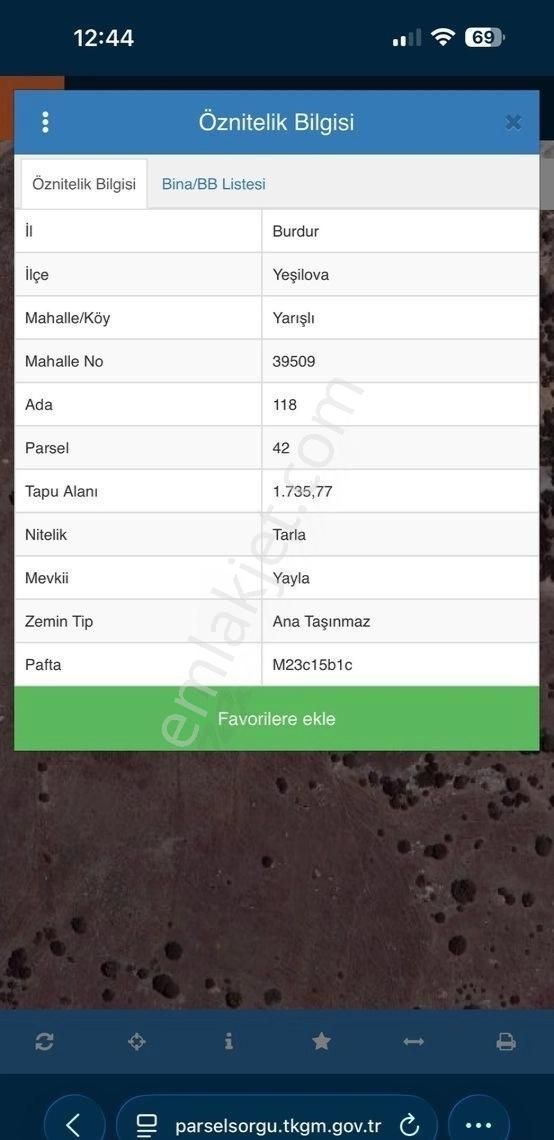 Burdur Yeşilova Yarışlı’da Satılık 1.735 M2