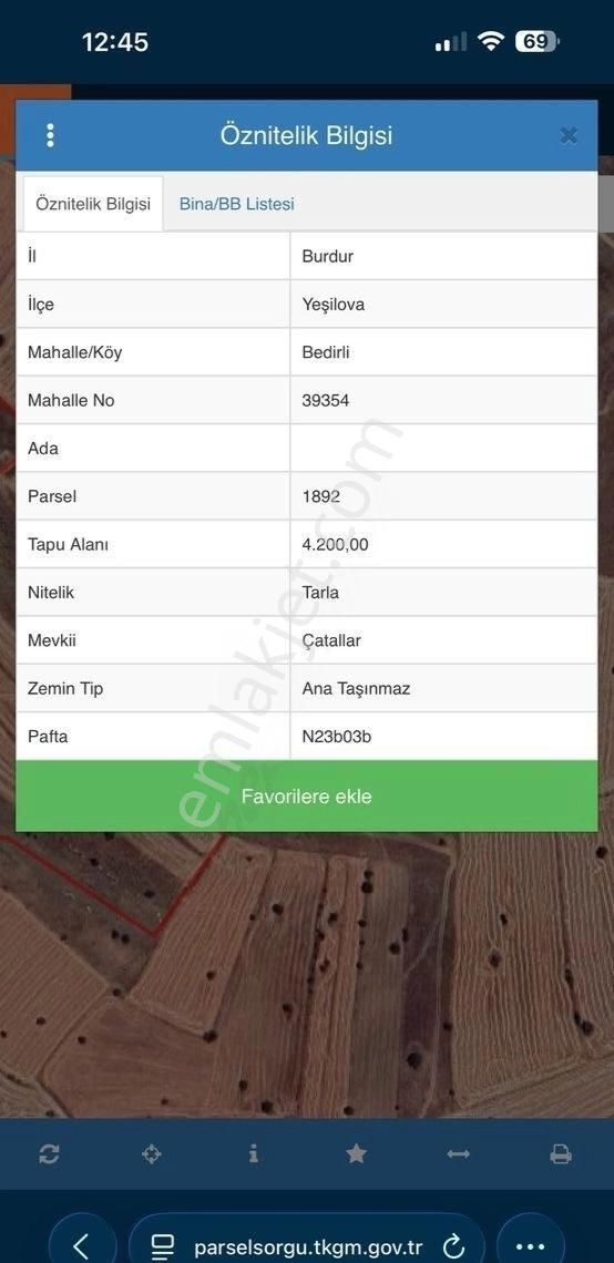Burdur Yeşilova Bedirli’de Satılık 4.200 M2