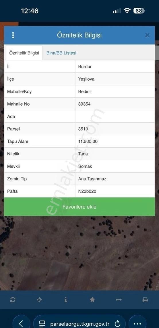 Burdur Yeşilova Bedirli’de Satılık