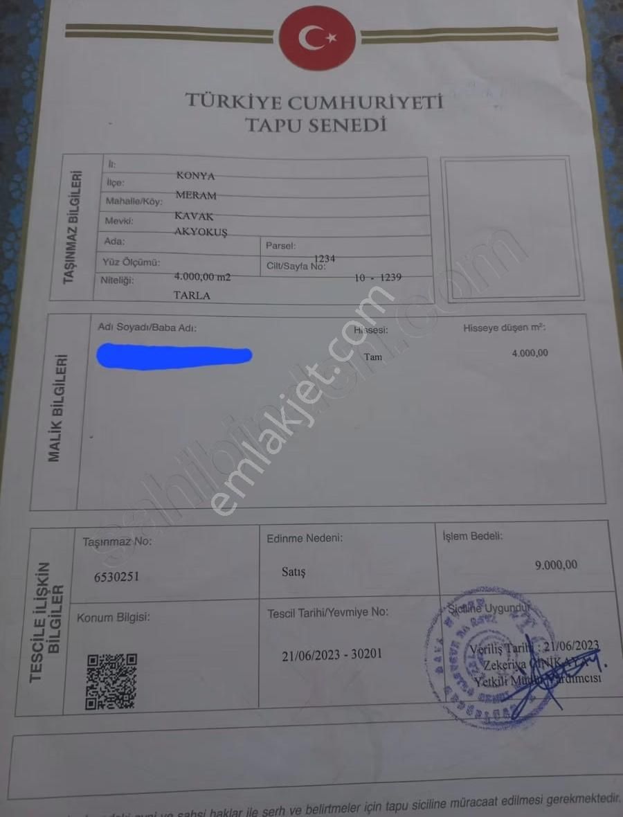 Meram Kavak Ta Ve Akören Ağalar Da Mustaki Satılık Tarla - Görsel 2