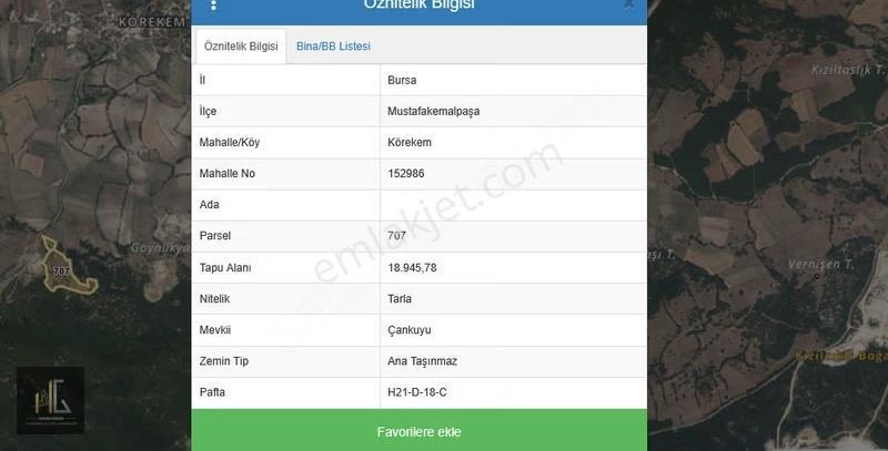 Mustafakemalpaşa Körekem'de Satılık 252m² Arazi