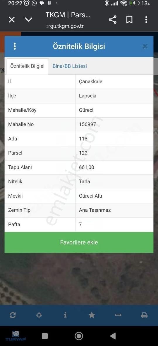 Çanakkale Lapseki Gürecealti Mevkiinde Satılık Arsa