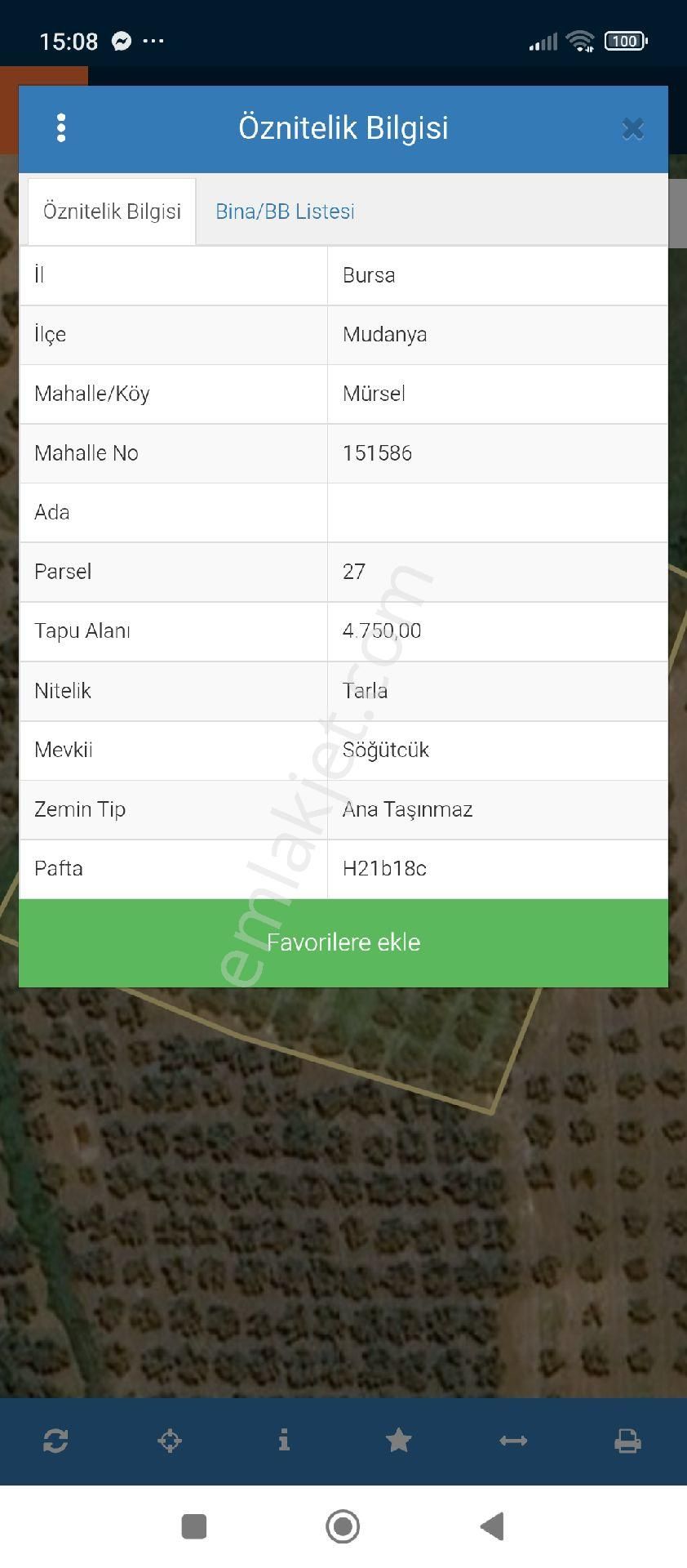 Mürsel Satılık 4.750 Mt2 Tarla