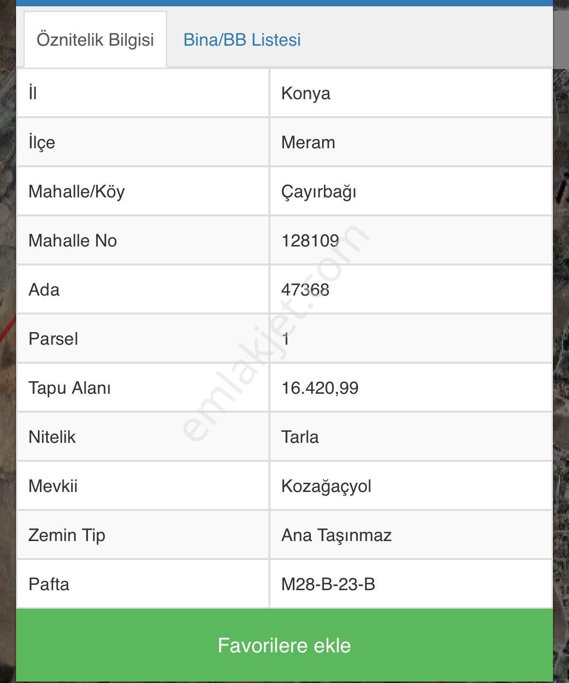 Meram Çağırbağı Satılık Tarla 16420mt2