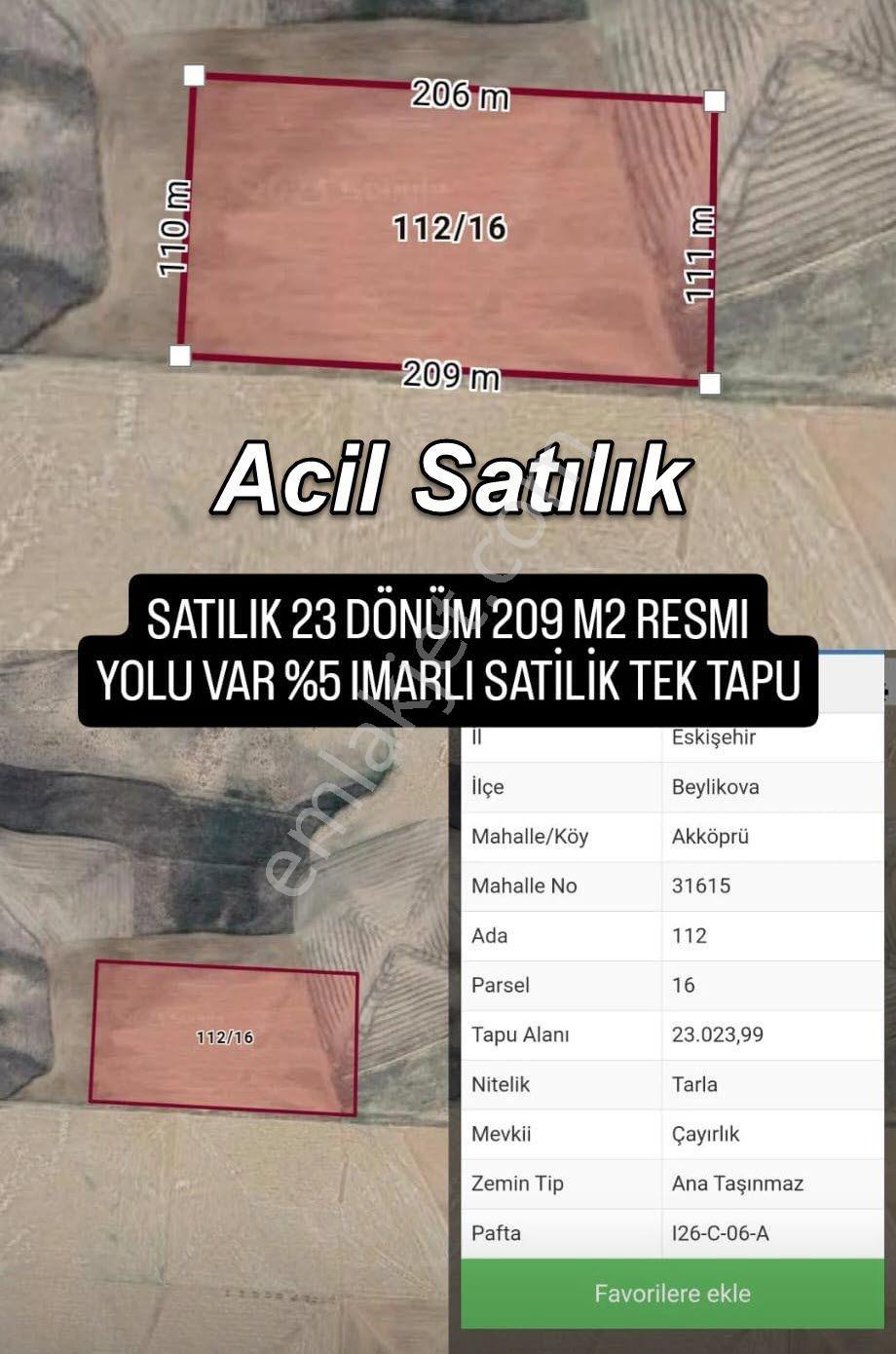Eskişehir Beylikova Akköprüde Acil Satılık 23-dönüm Tarla - Görsel 2