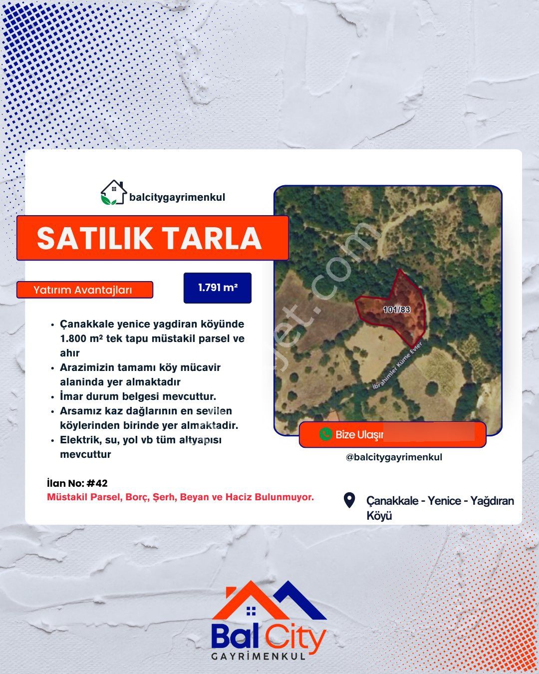 Balcity'den Çanakkale Yenice'de Köy İçi Resmi Yola Cepheli İmarlı Ahır Ve Bahçesi