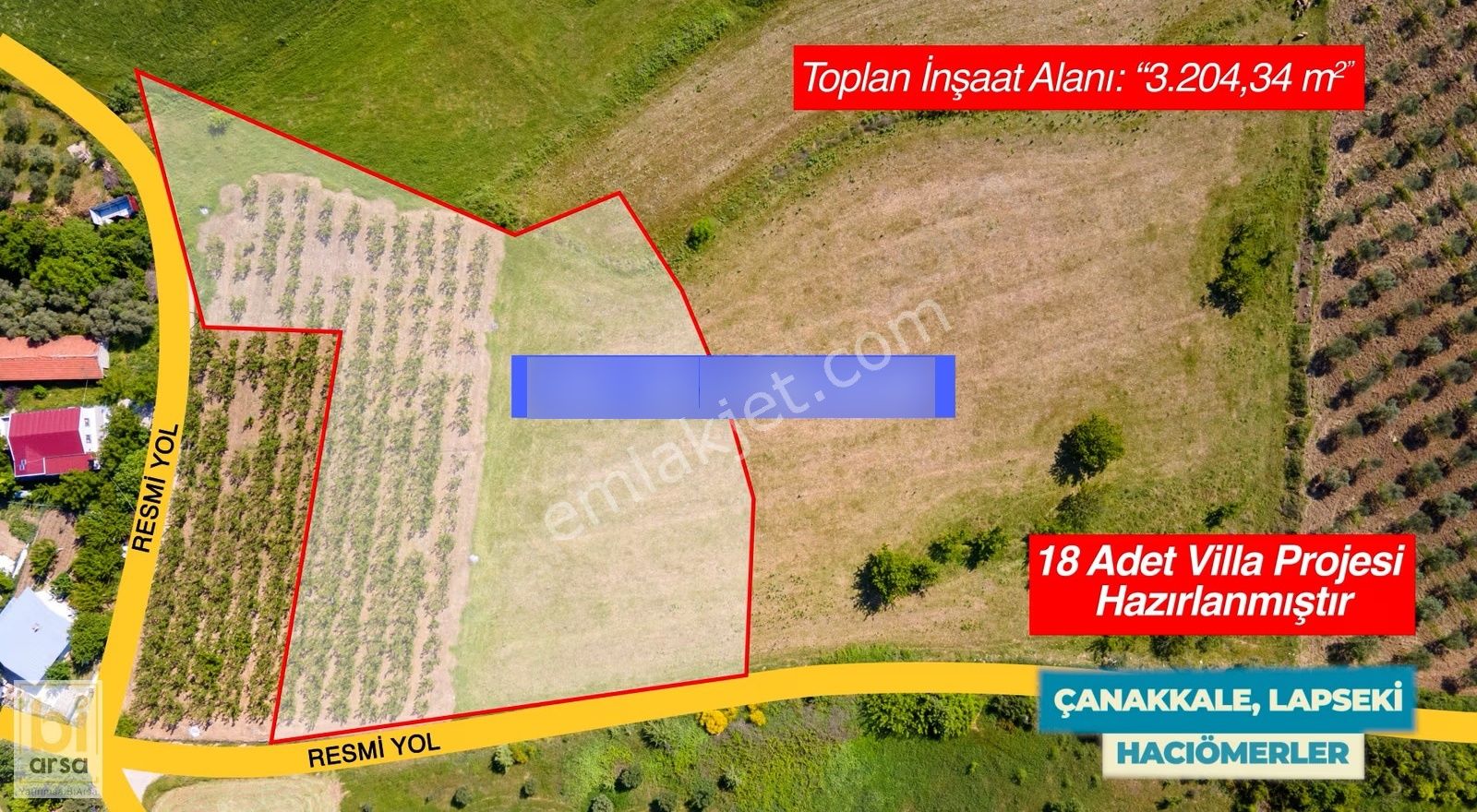 Lapsekide Denize Yakın 4.780m² Arsa !18 Adet Villa Projesi Hazır - Görsel 4