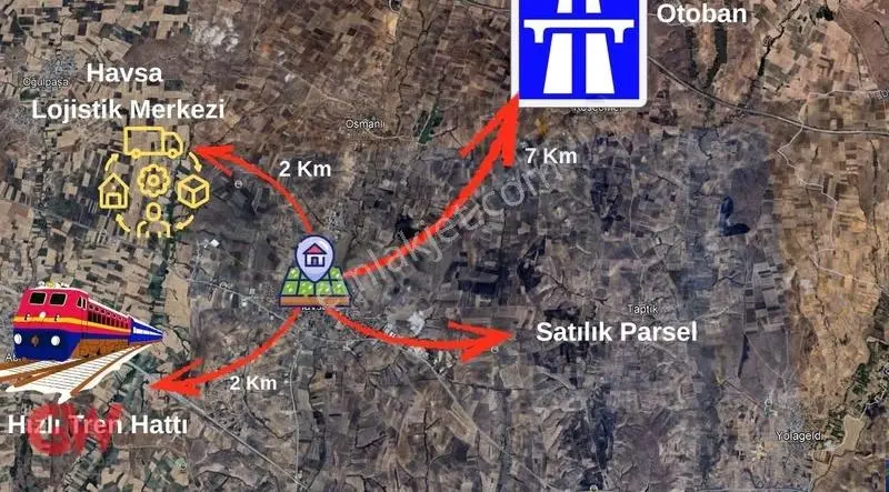 Hızlı Tren Ve Lojistik Merkezine 2 Km Altyapısı Hazır & Takaslı