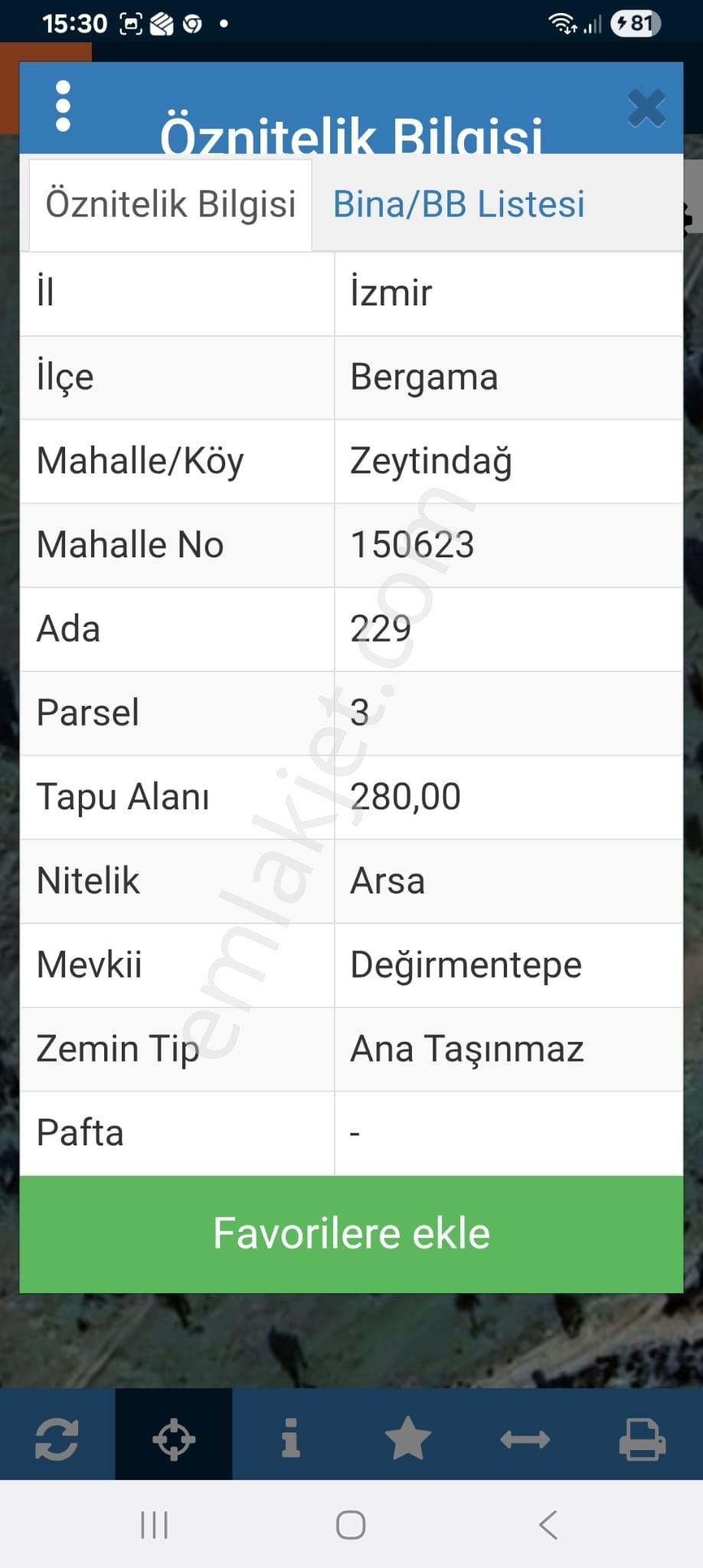 Bergama İlçes Zeytindağ Köyünde Satılık Arsa