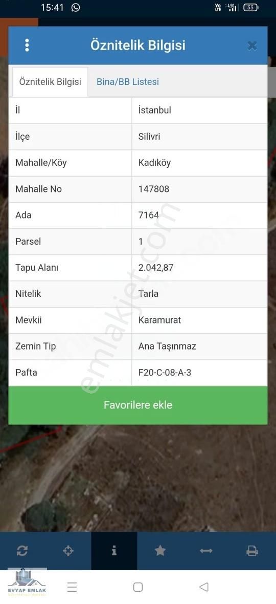 Evyap'tan Silivri Kadıköy 2 Dönüm Satılık Tarla