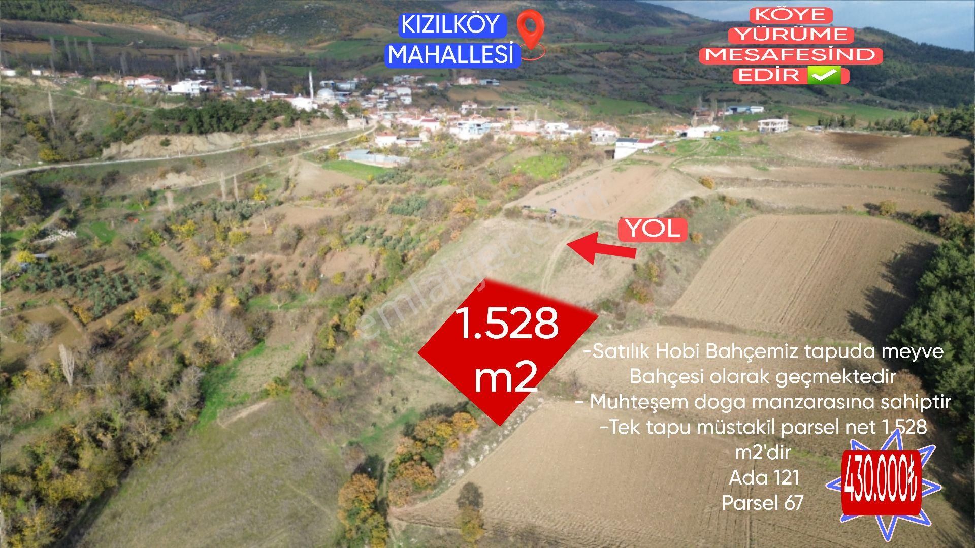 Bursa Yenişehir Kızılköy'de Satılık 1.528 M2 Hobi Bahçesi
