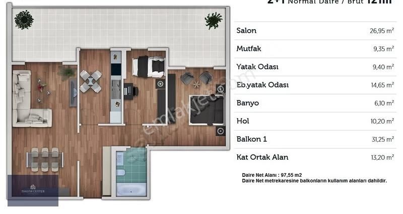 Magna Dan Demirtaş Prestij Optimum Da 2+1manzaralı Kiralık Daire - Görsel 19