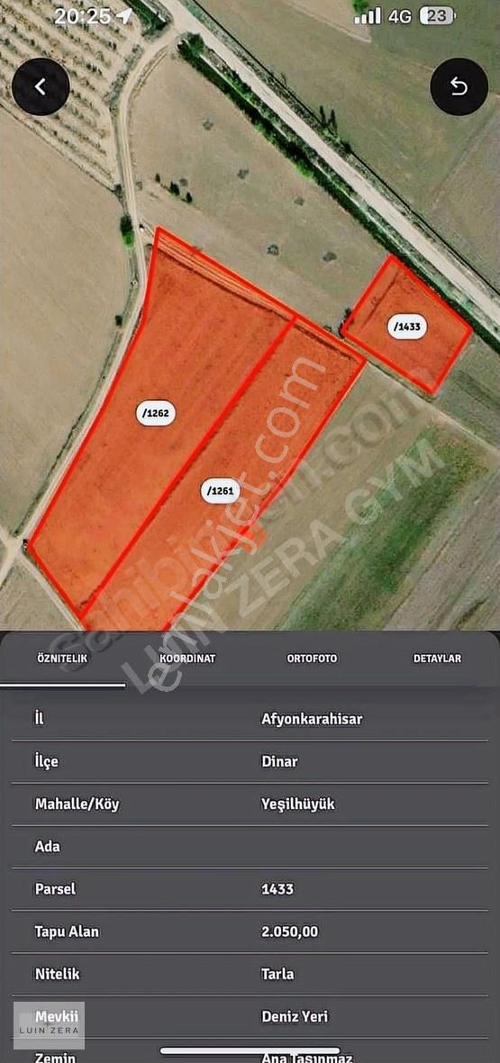 Afyon Dinar Yeşilhöyük De Denizli Çivril Siniri Satılık Tarla