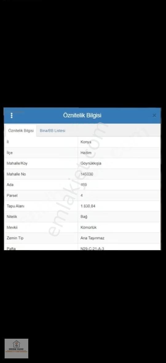 Erdem Yıldız'dan Hadim Göynükkışla'da 1.830,84 M² Satılık Bağ