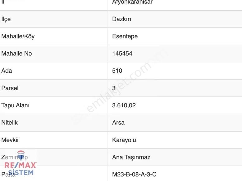 *dazkırı Esentepe'de Ana Yol Üstü, 3.610 M² İmarlı Arsa* - Görsel 3
