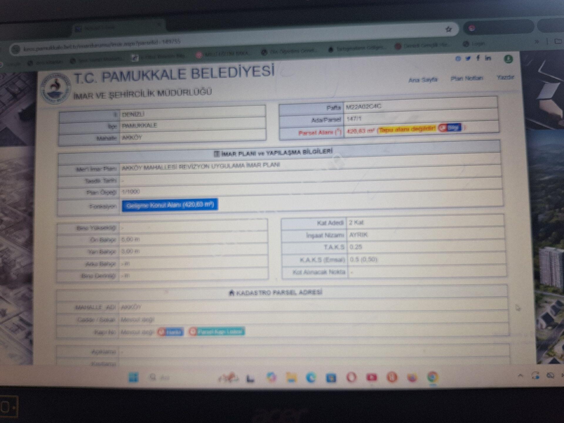 Denizli Pamukkale Akköyde Satılık İmarlı Arsa - Görsel 2