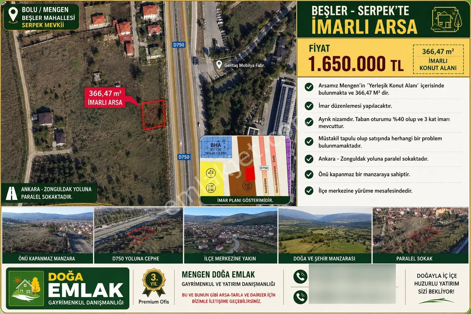 Mengen Beşler Mahallesi Serpek Mevkiinde Satılık Arsa