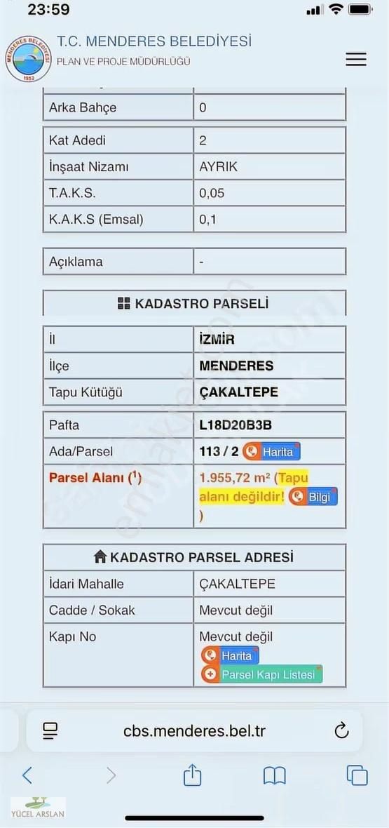 Menderes Te İmarlı 1950m2 Arsa Villa Veya 2 Kat Yapılır - Görsel 18