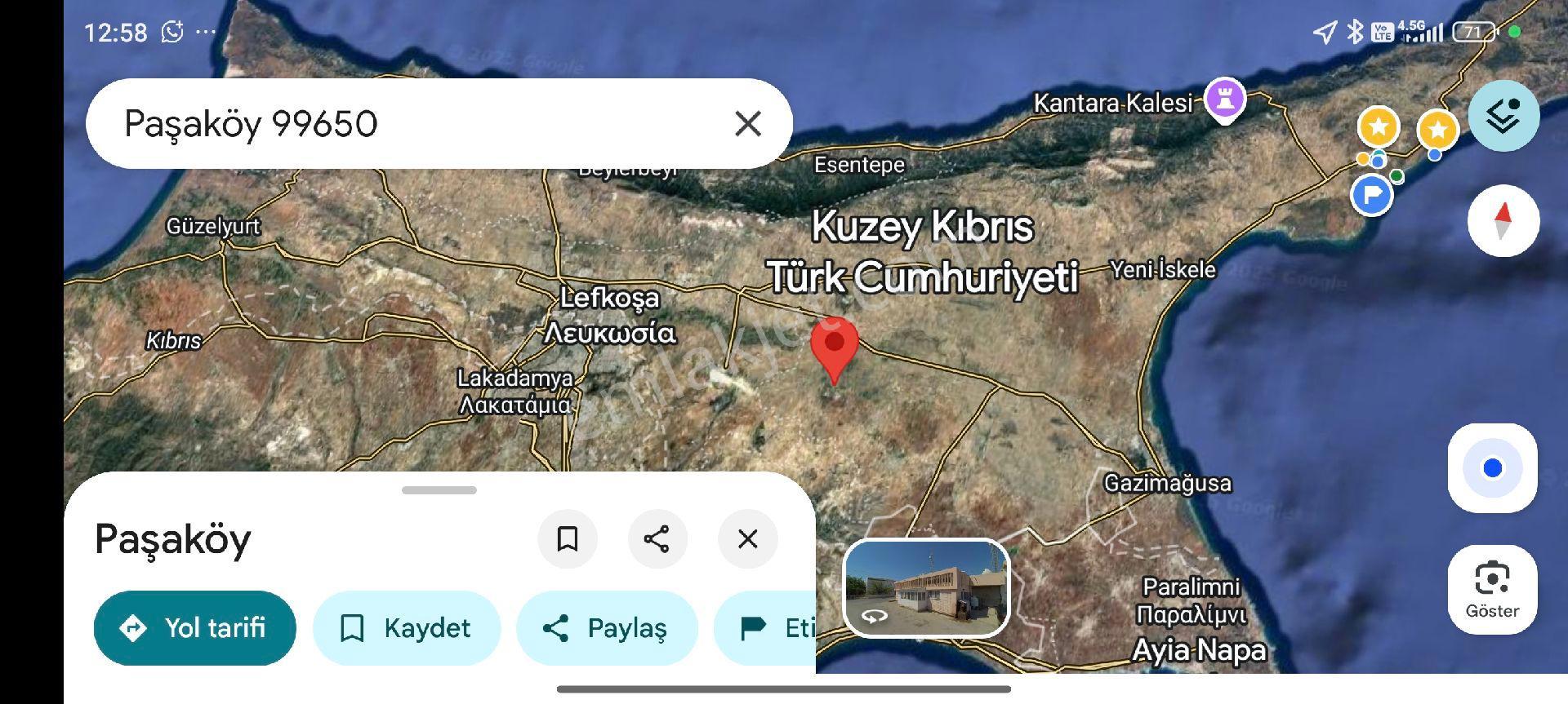 Satılık Arazi Kıbrıs Gazimağusa Paşa Köy. De. 4 Dönüm: 2 Evlek Tarla