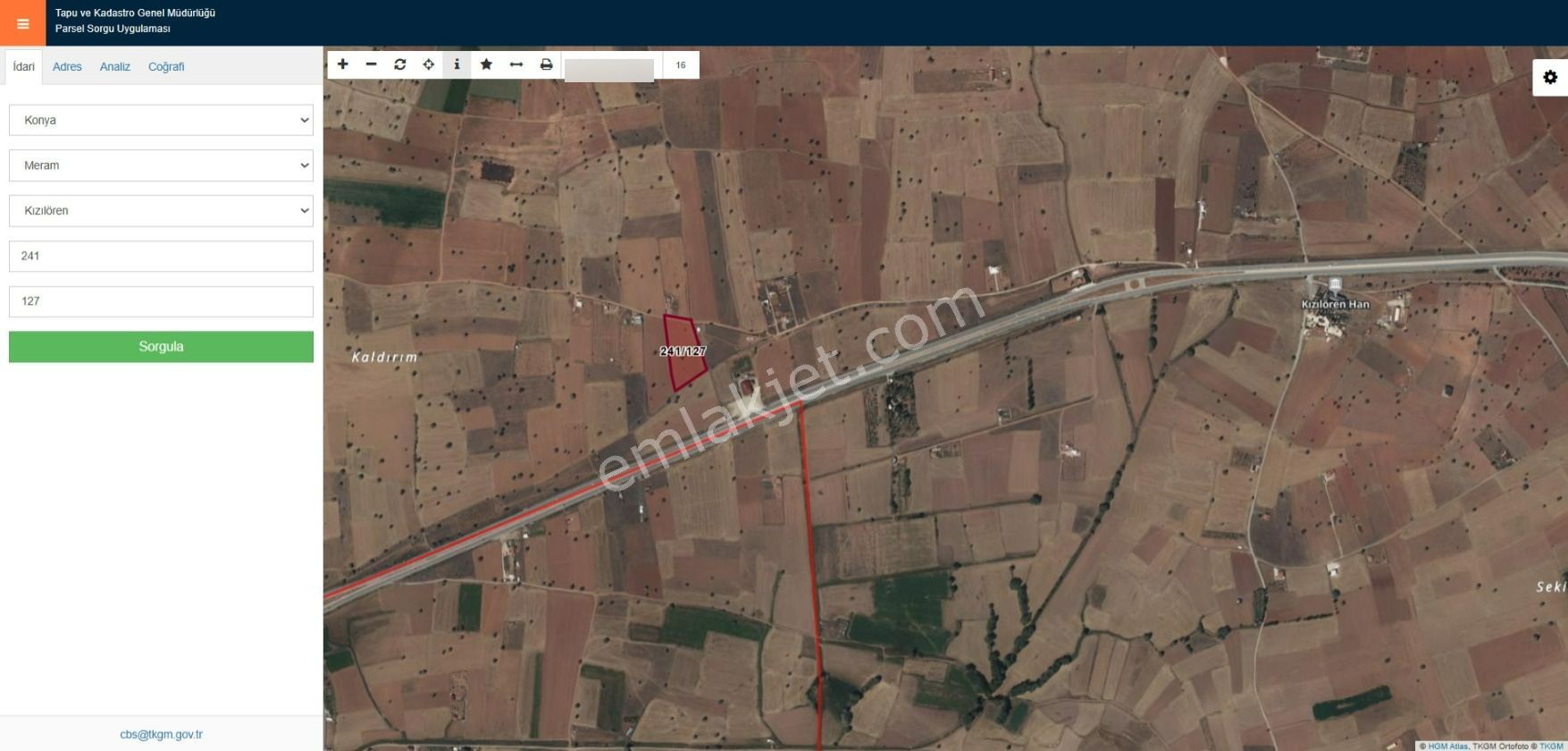 Kızılören'de Et Mangalcı Arkası 8283 M2 Müstakil Tapulu Çevre Yolu Üzeri Tarla