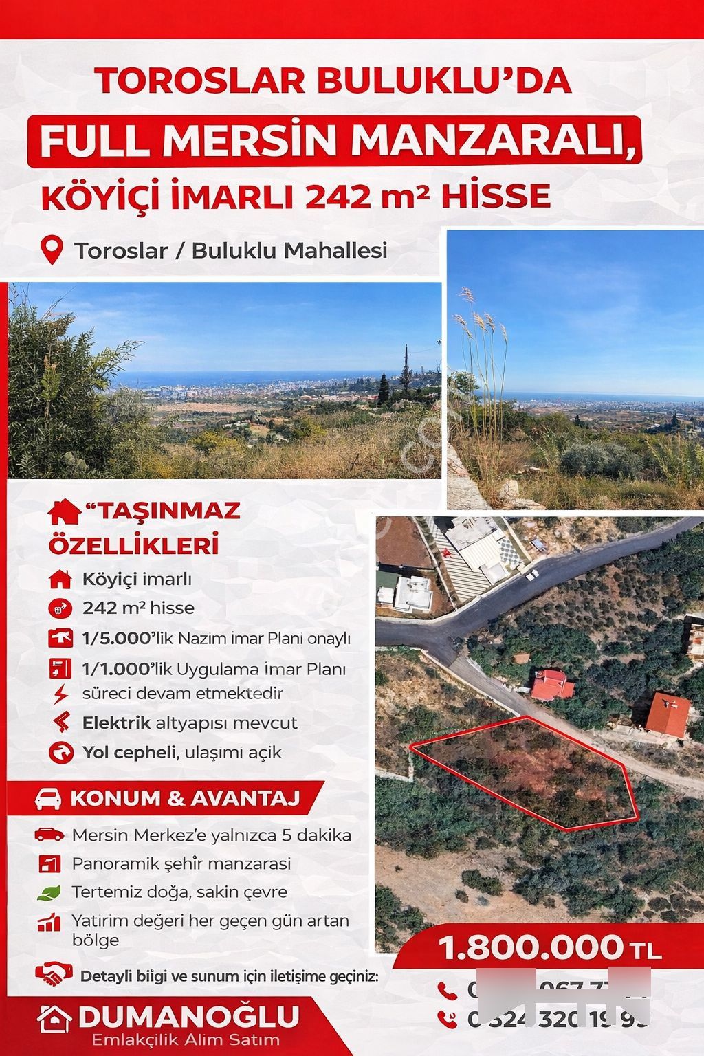 🔴🏞 **toroslar Buluklu’dafull Mersin Manzaralı, Köyiçi İmarlı 242 M² Hisse Satılık**