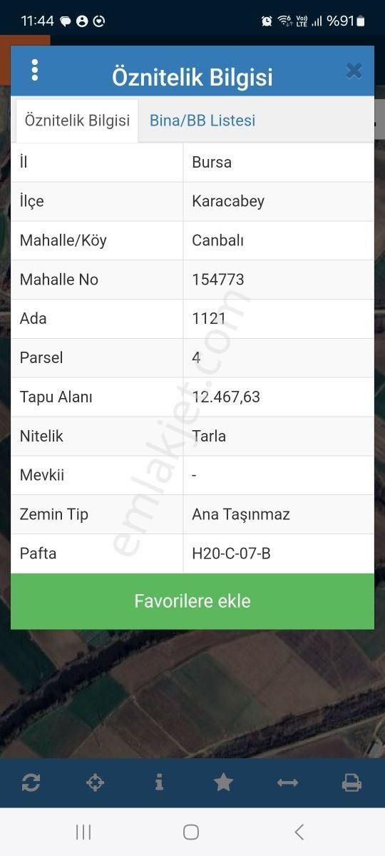 Karacabey Canbalı Mahallesinde Yola Cephe 12500 M2 Satılık Tarla