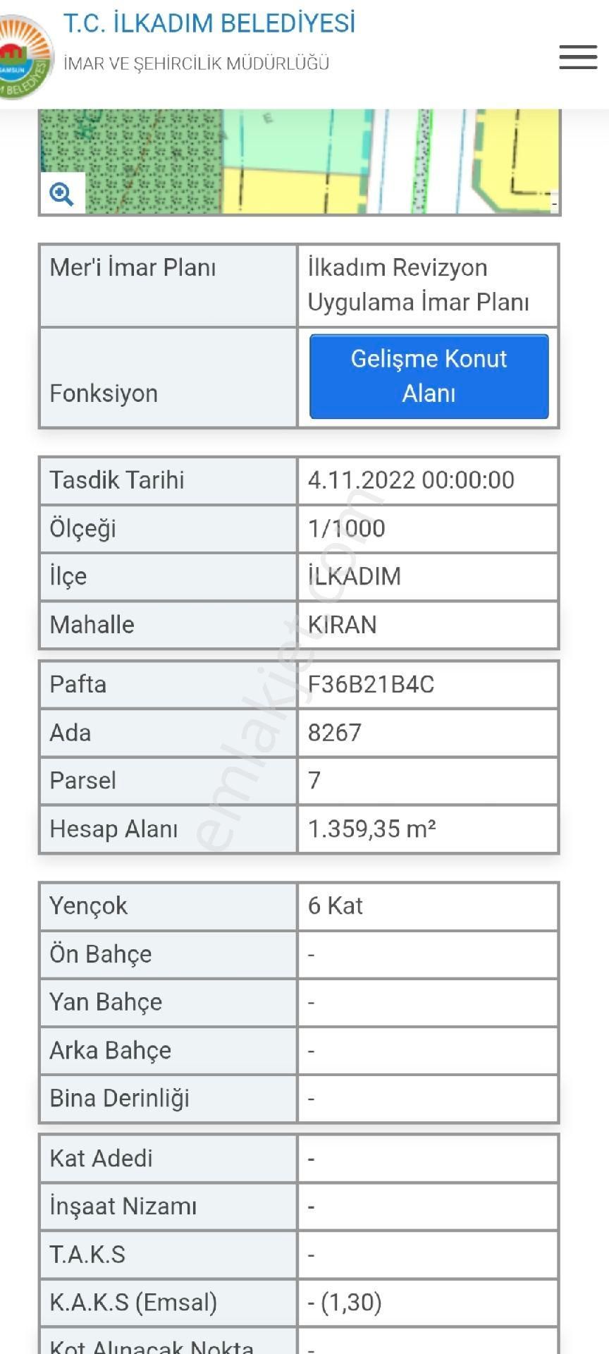Ali Erişgin'den Satılık Arsa 1359 M2 İlkadım Kıran Mahallesinde Yeni Vatan Caddesine Cephe - Görsel 17
