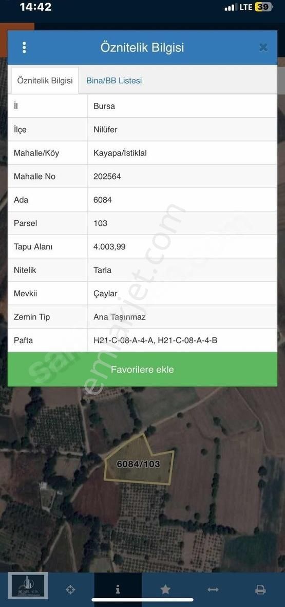 Bursa Nilüfer Kayapa Da Asfalt Yola Cephe Arazi