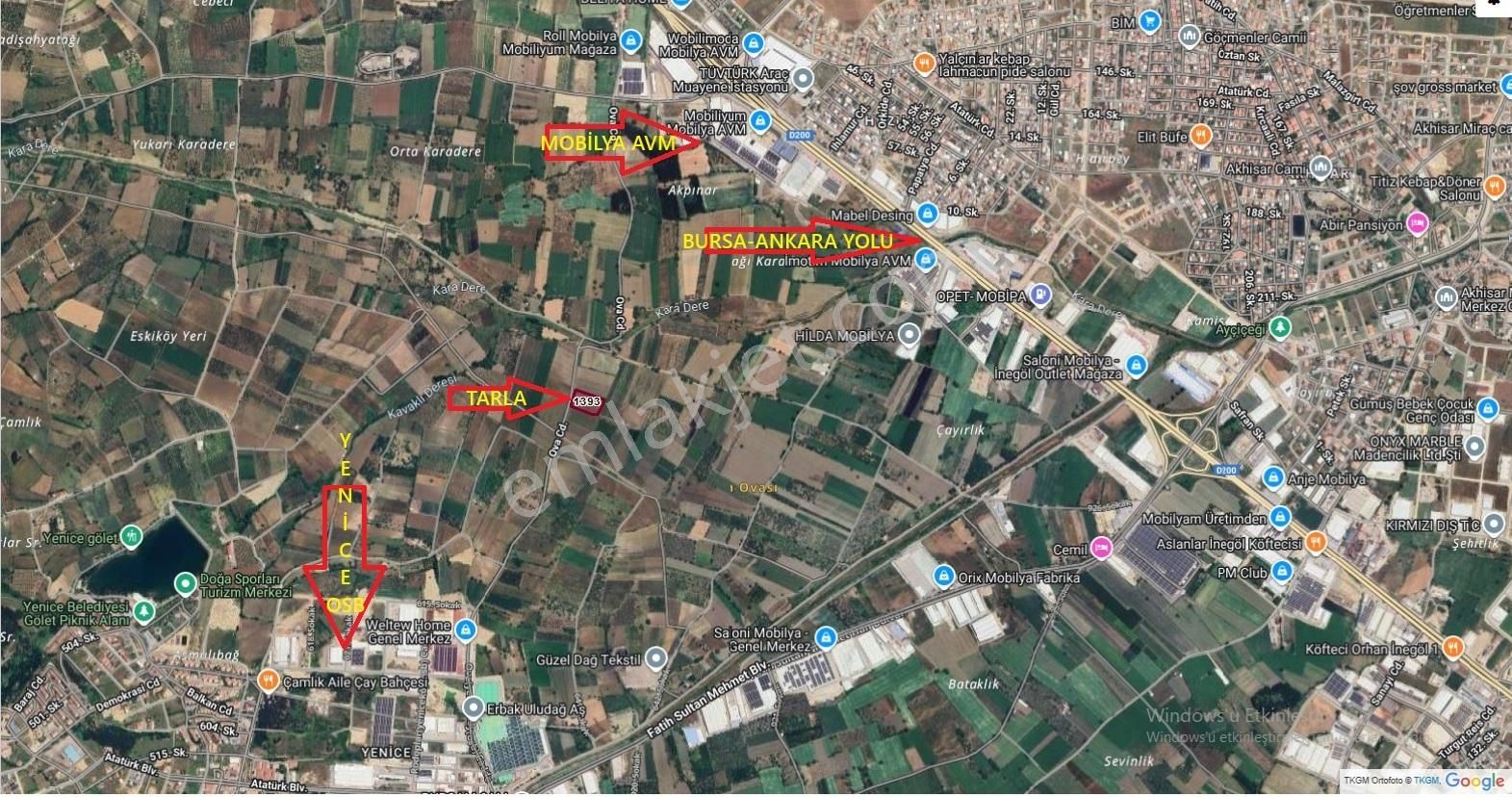 İnegöl Yeniceköy De Yola Cephe Mükemmel Tarla