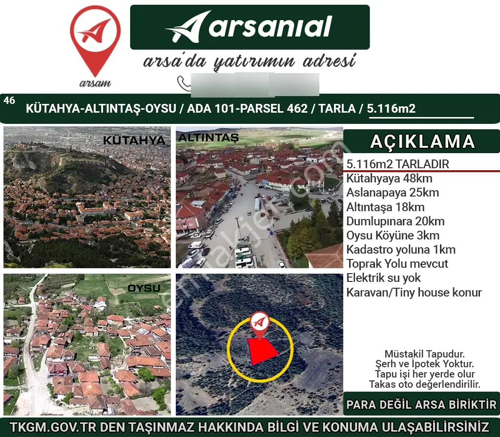 Kütahya Emet Düşecek Satılık 6520m2 Tarla