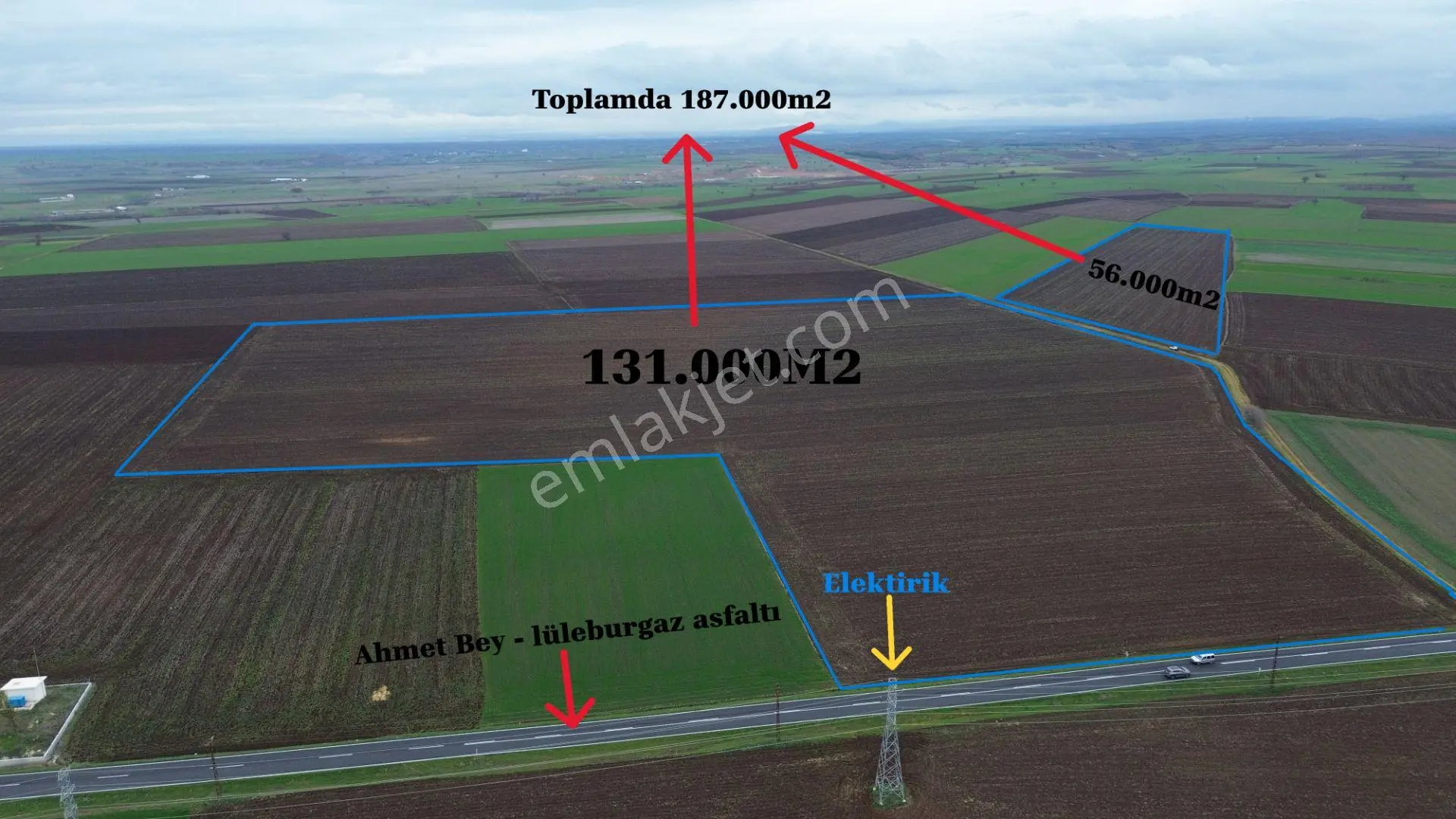 Kırklareli Lüleburgaz Ahmetbeyde Satılık 187 Dönüm Arazi
