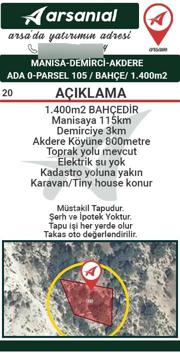 Manisa Demirci Akdere Satılık 1400m2 Bahçe - Görsel 2