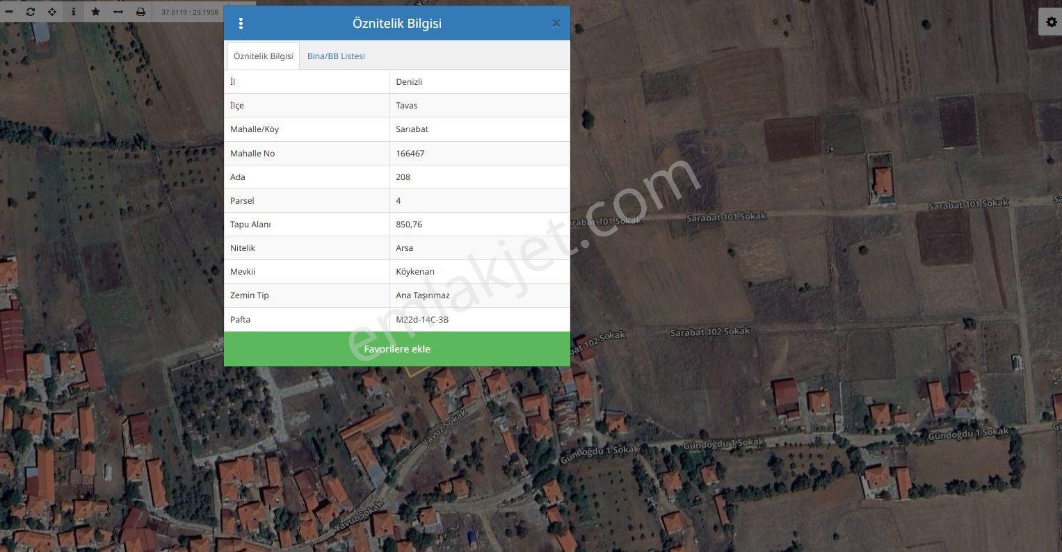 Tavas Sarıabat Mahallesinde Konut İmarlı Arsa 850 M2b+2 Kat