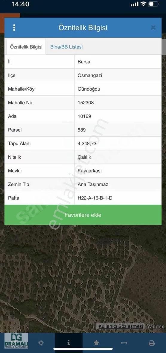 Bursa Gündoğdu Satılık 4248m2 Tarla