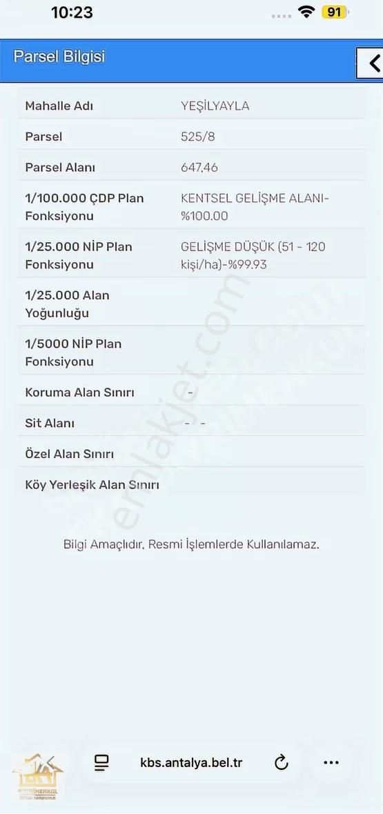 Korkuteli Yeşilyaylada İmarlı, İnşaata Uygun Arsa