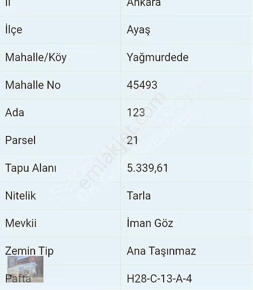 Bk Gayrimenkulden Ayaş Yağmurderede Tek Tapu Satılık Tarla - Görsel 11