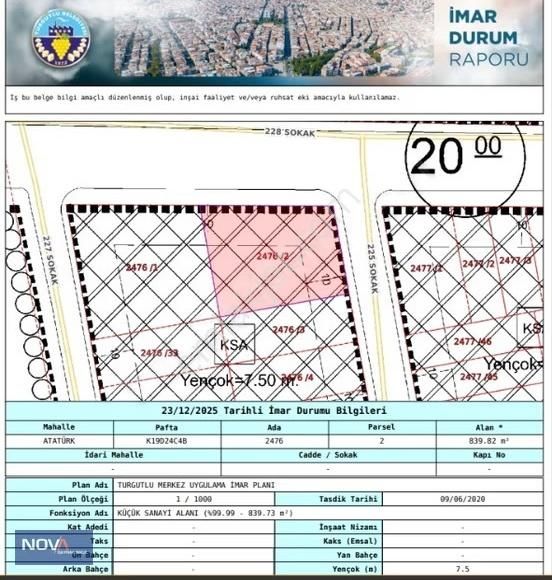 Nova'dan Koşukırı Sanayisinde Yol Cepheli Köşe 1882 M2 Arsa