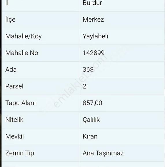 Burdur Yaylabelinde Satılık Tarla