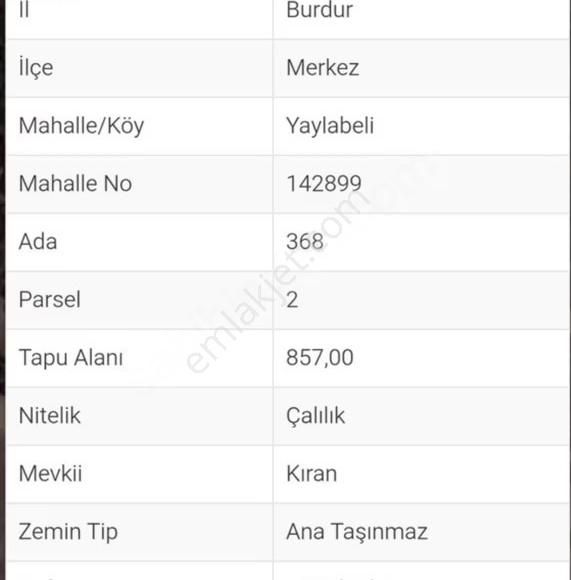 Burdur Yaylabelin De Satılık