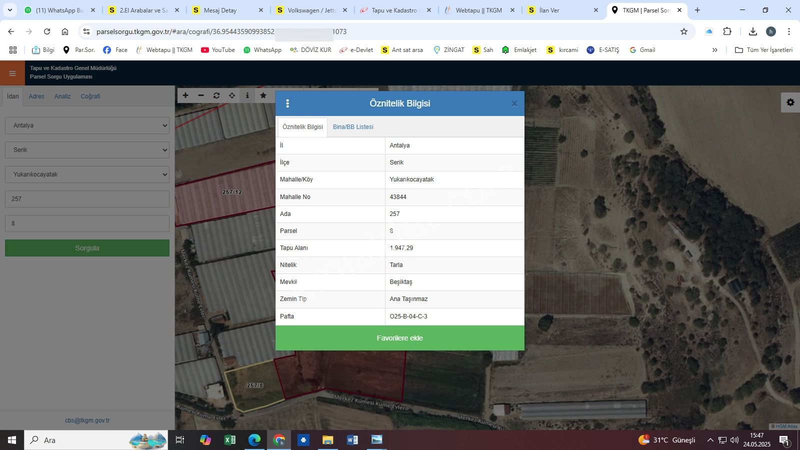 Antalya Serik Yukarıkocayatak Ta Müstakil Tapu 2 Dönüm Satılık - Görsel 8